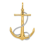 14K Two-Tone Gold 3D Anchor Pendant with Rope Accent for Men