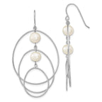 Sterling Silver Rhodium-plated 8-9mm White Semi-Round Freshwater Cultured Pearl Circles Dangle Earrings
