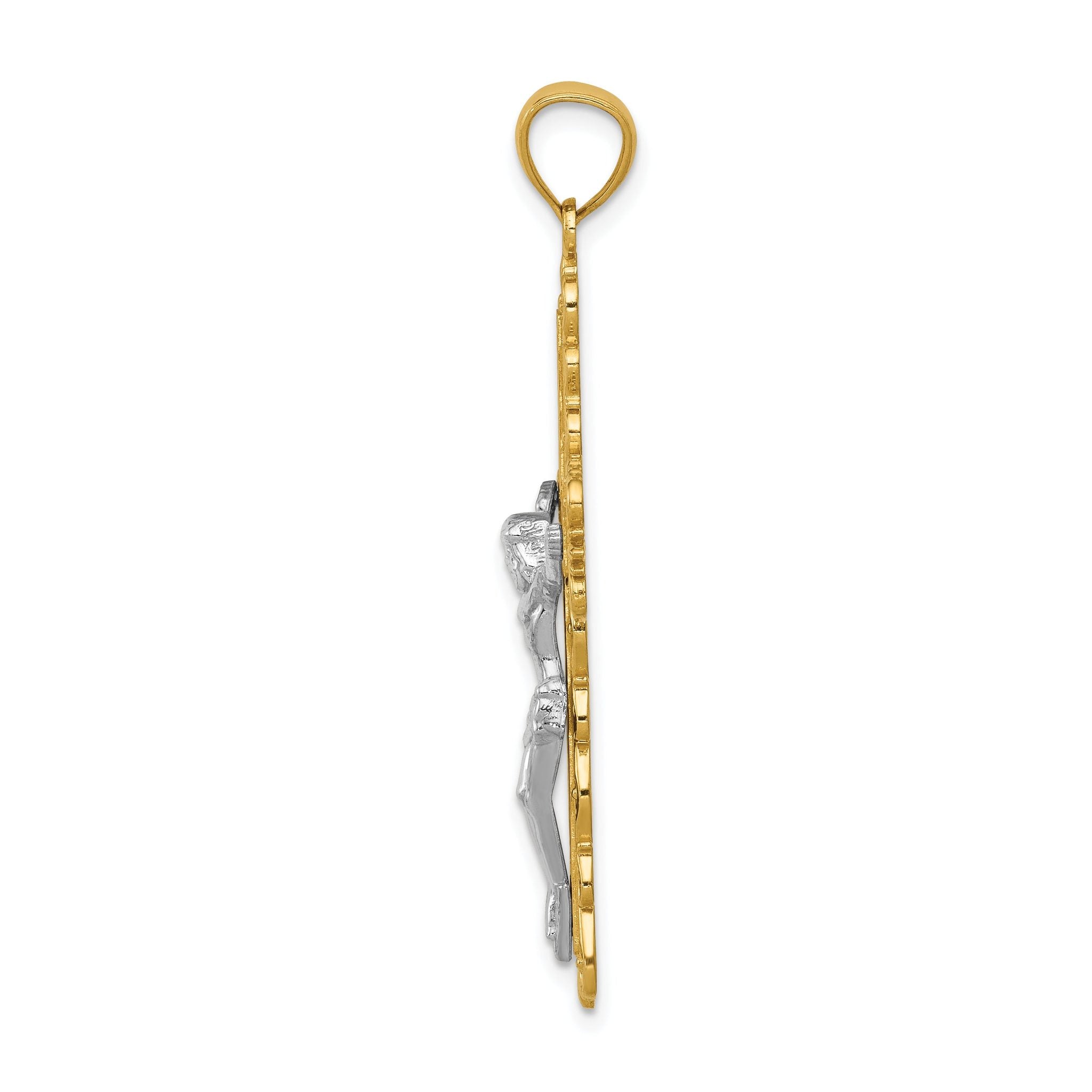 14K Two-Tone Gold Crucifix Pendant with Polished Finish Solid Design Secondary image