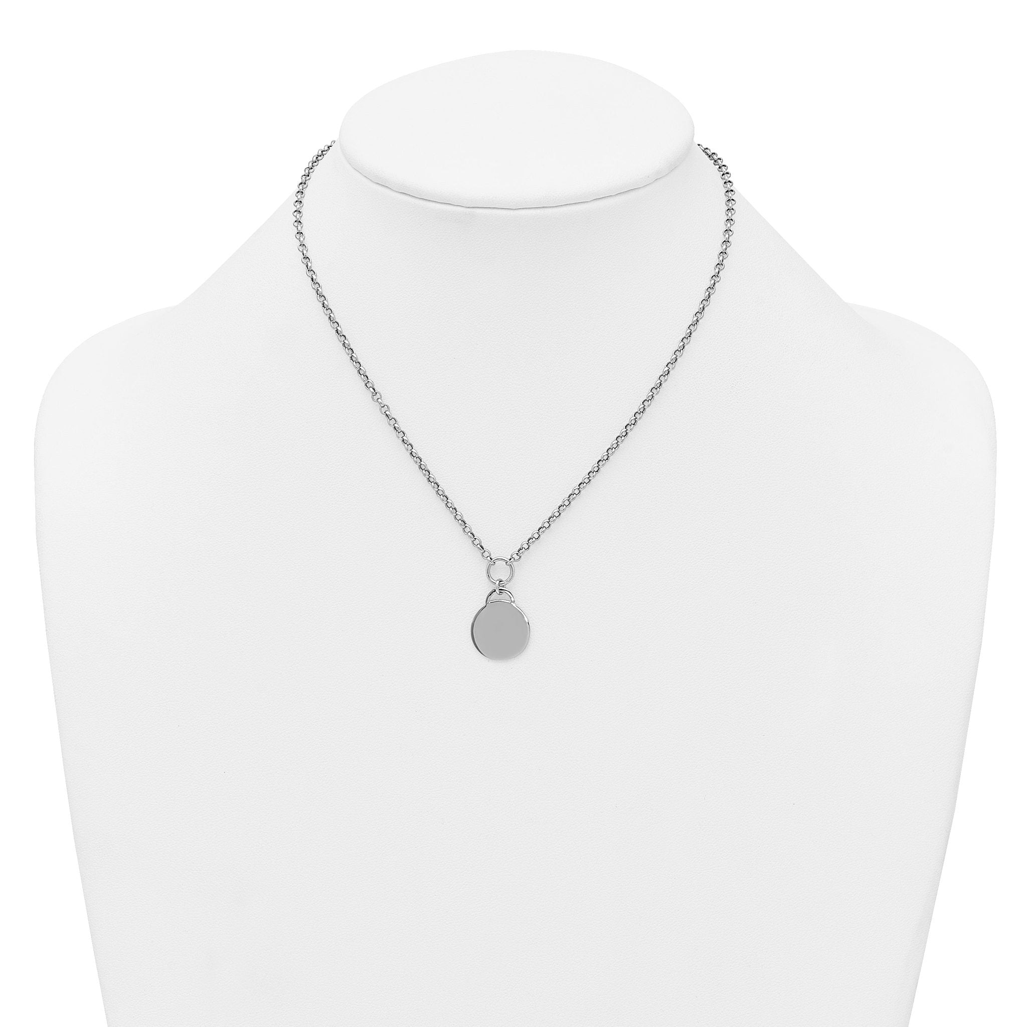 Sterling Silver Rhodium-plated Polished 16 inch with 2 inch extender Round Disc Necklace