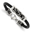 Stainless Steel Antiqued & Polished Filigree Black Leather Cord Bracelet for Men