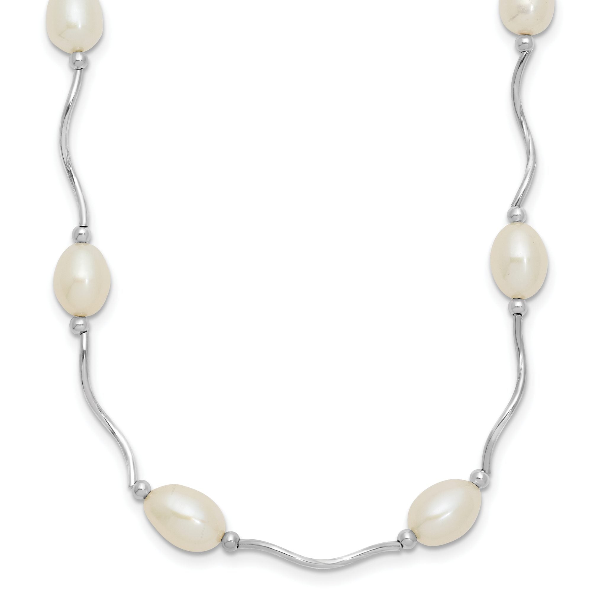 Sterling Silver Rhodium-plated 6-7mm White Rice Freshwater Cultured Pearl 16-Station 18 inch Necklace Main image