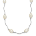 Sterling Silver Rhodium-plated 6-7mm White Rice Freshwater Cultured Pearl 16-Station 18 inch Necklace