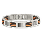 Stainless Steel Polished with Black and Orange Rubber Link Bracelet for Men