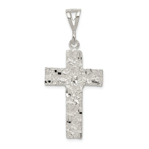 Nugget Cross Pendant in Sterling Silver, 22mm Textured & Diamond-Cut - Sophia Jewelers