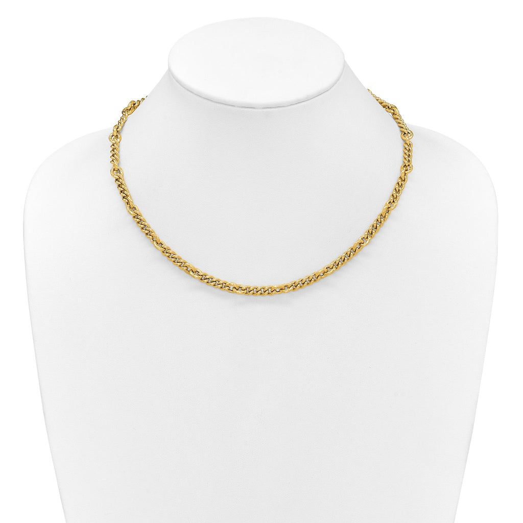 14K Polished and Textured Fancy Link with .5in ext. Necklace