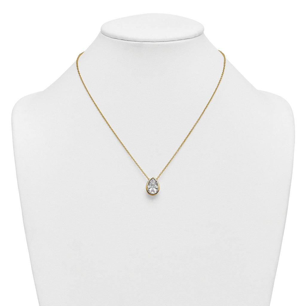 14k 4 carat Certified Lab Grown Diamond VS+ F+ Pear Complete 18 inch Bezel Set Solitaire Necklace