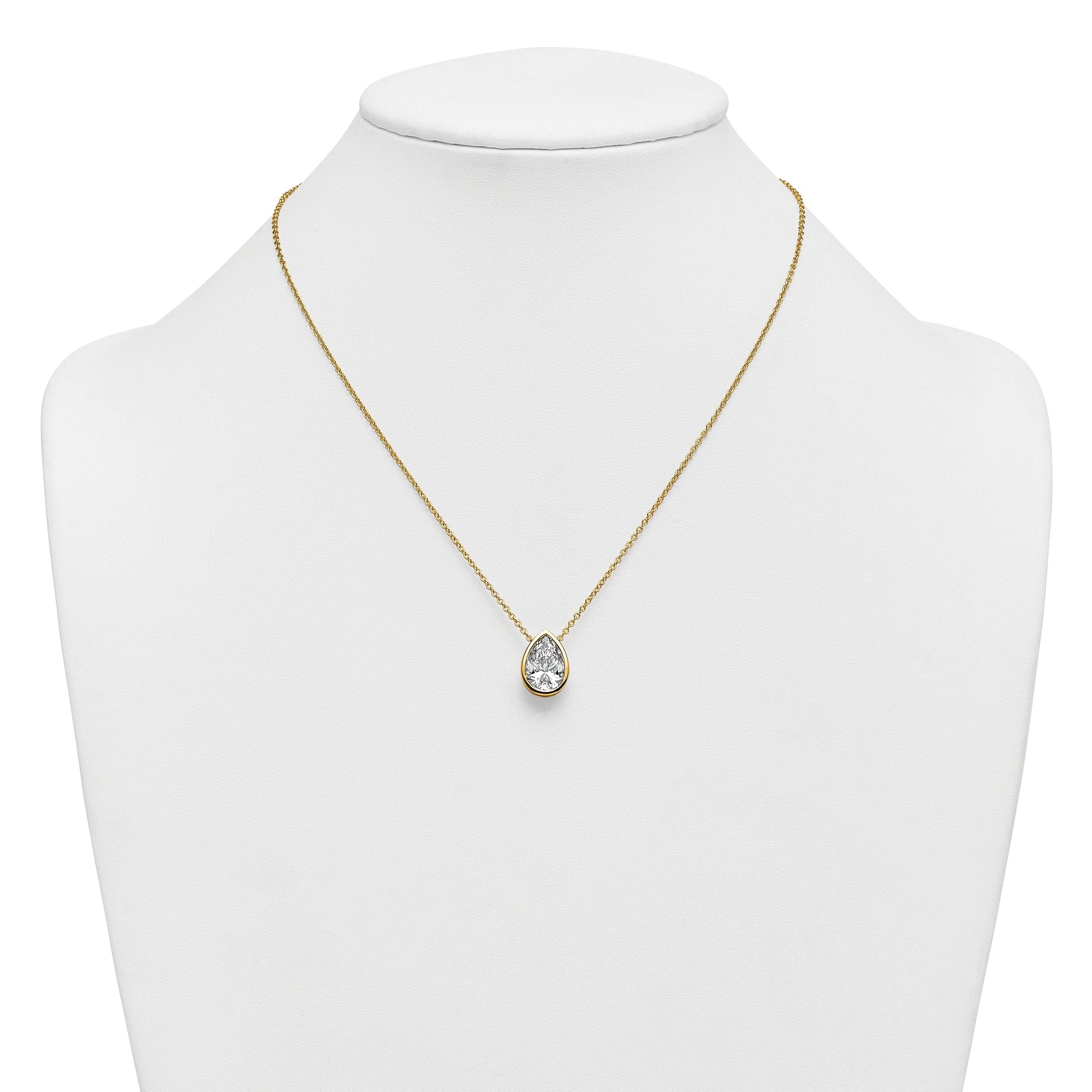 14k 4 carat Certified Lab Grown Diamond VS+ F+ Pear Complete 18 inch Bezel Set Solitaire Necklace
