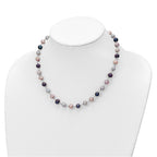 Sterling Silver Rhodium-plated 6-7mm Grey, Pink and Black Semi-Round Freshwater Cultured Pearl 18 inch Necklace, 7.25 inch Bracelet and 3-piece Button Post Earrings Set