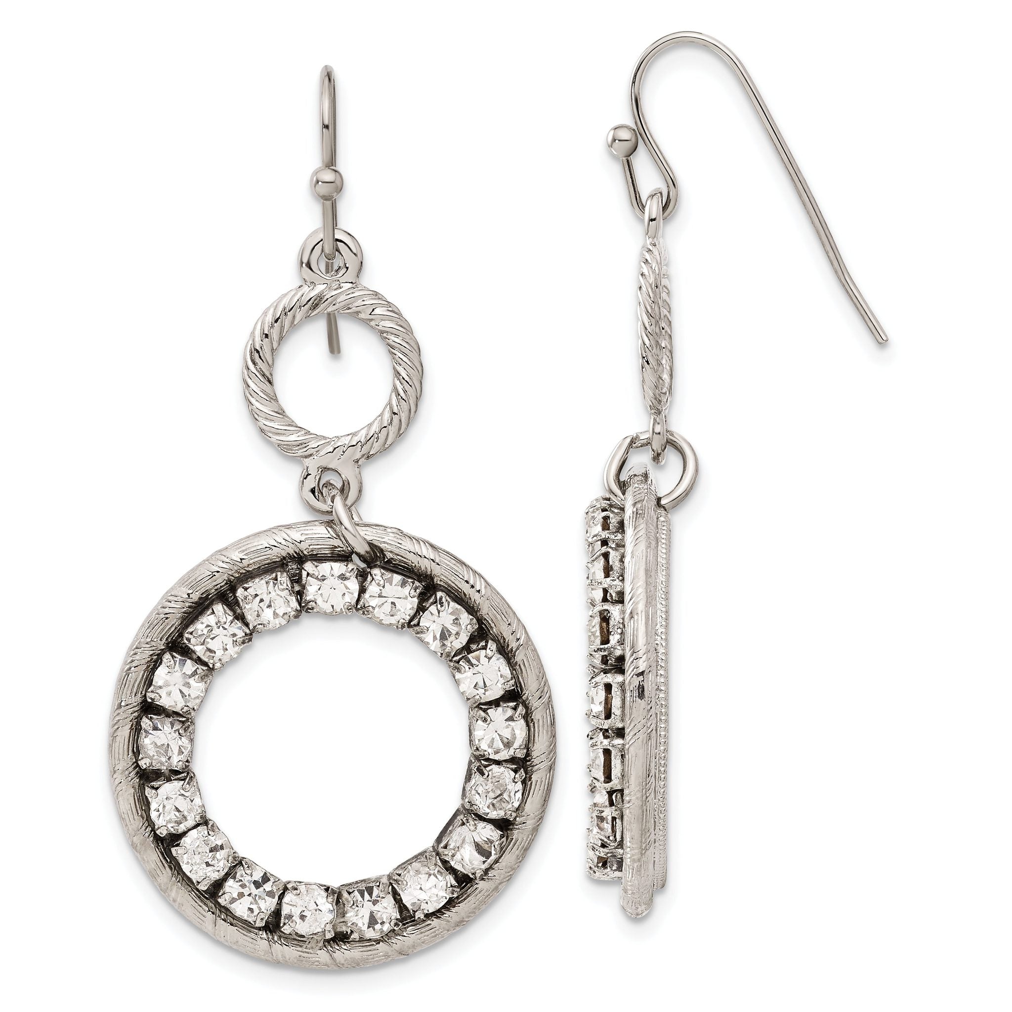 Crystal Circle Dangle Earrings in Silver-Tone