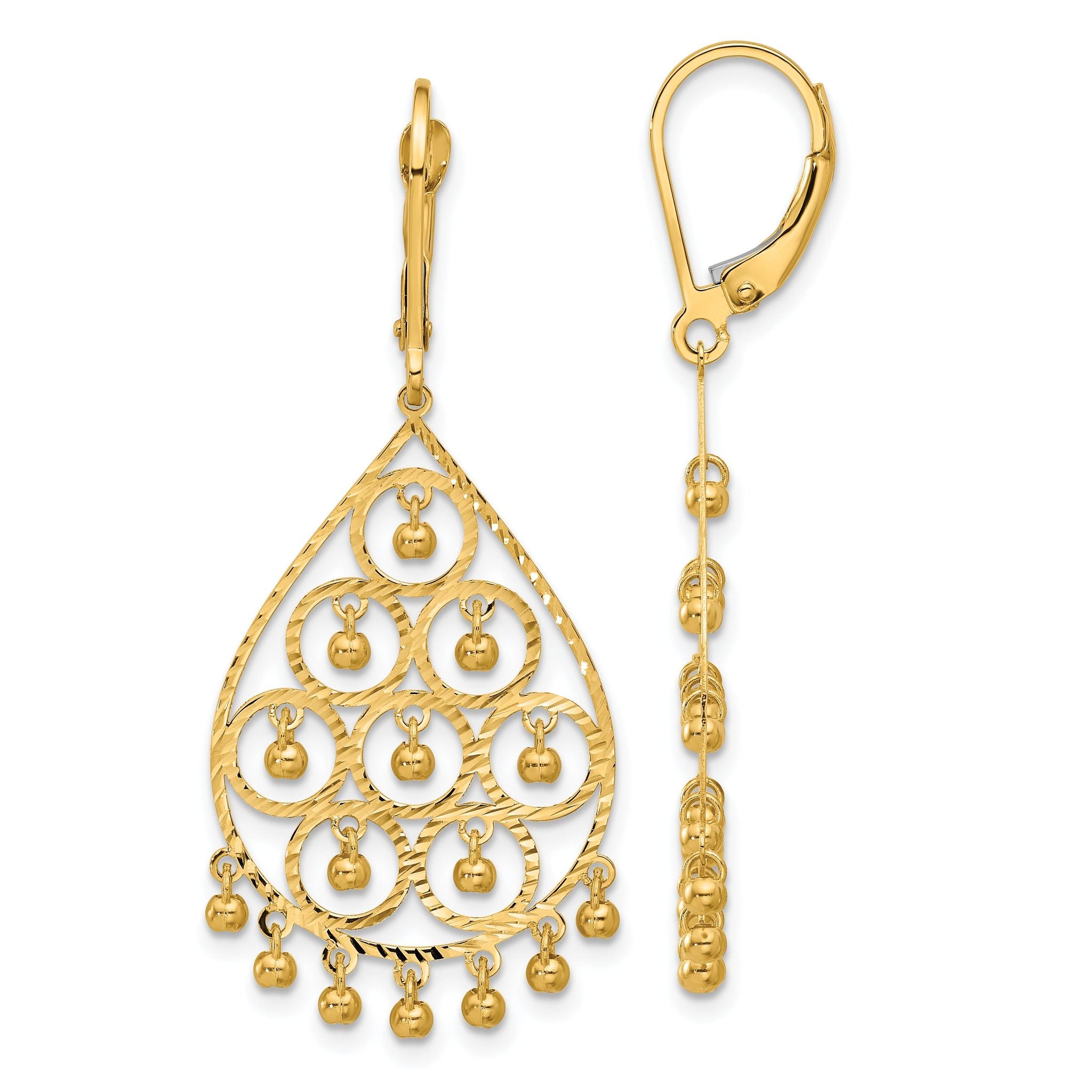 14K Polished and Diamond-cut Chandelier Style Dangle Earrings Main image