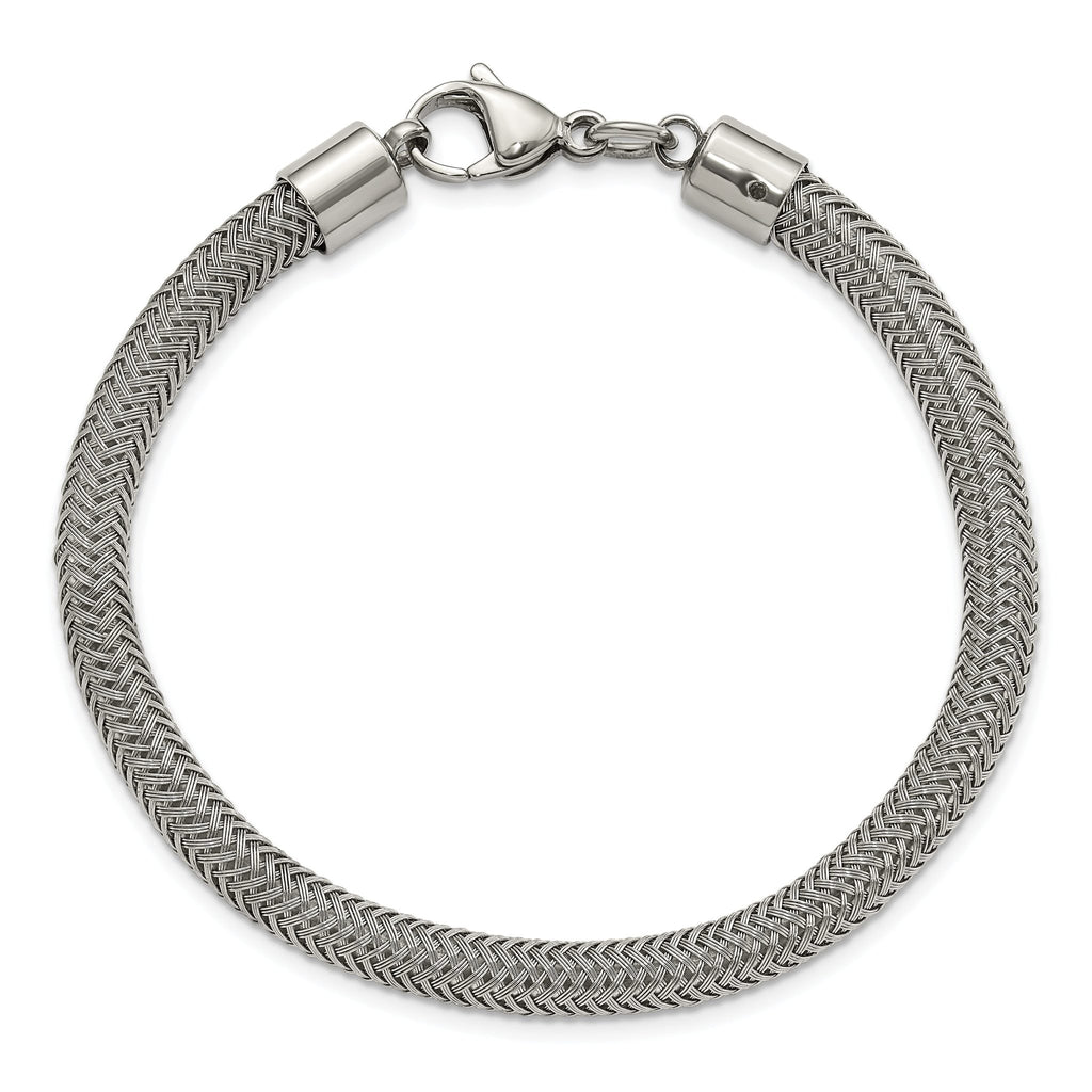 Polished & Textured Wire Bracelet in Stainless Steel