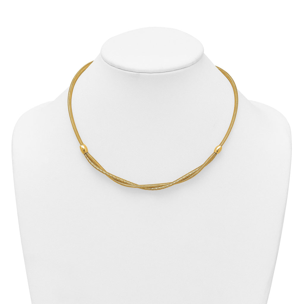 14k Polished Twisted with Beads 7mm Flexible Mesh 18 inch Necklace