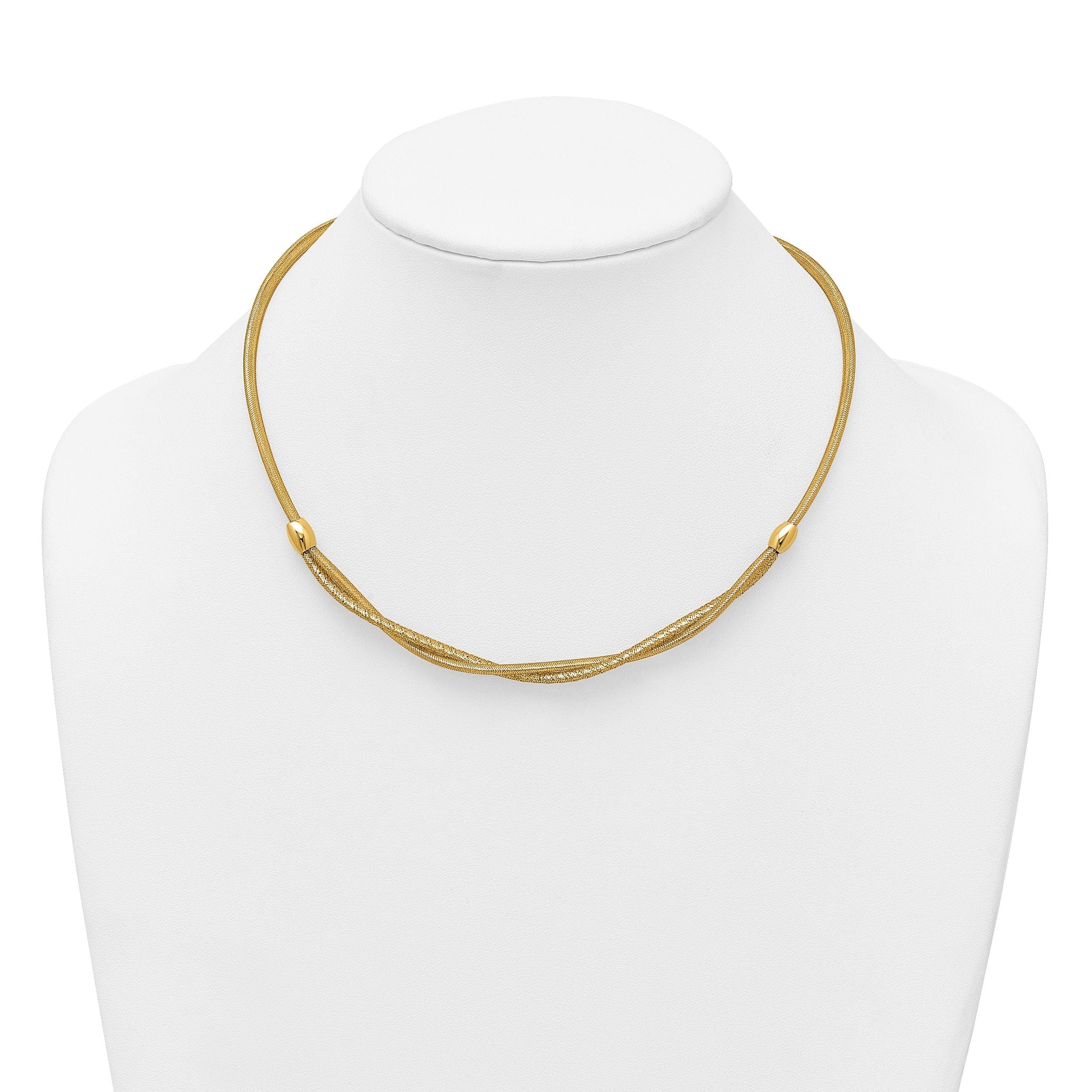 14k Polished Twisted with Beads 7mm Flexible Mesh 18 inch Necklace