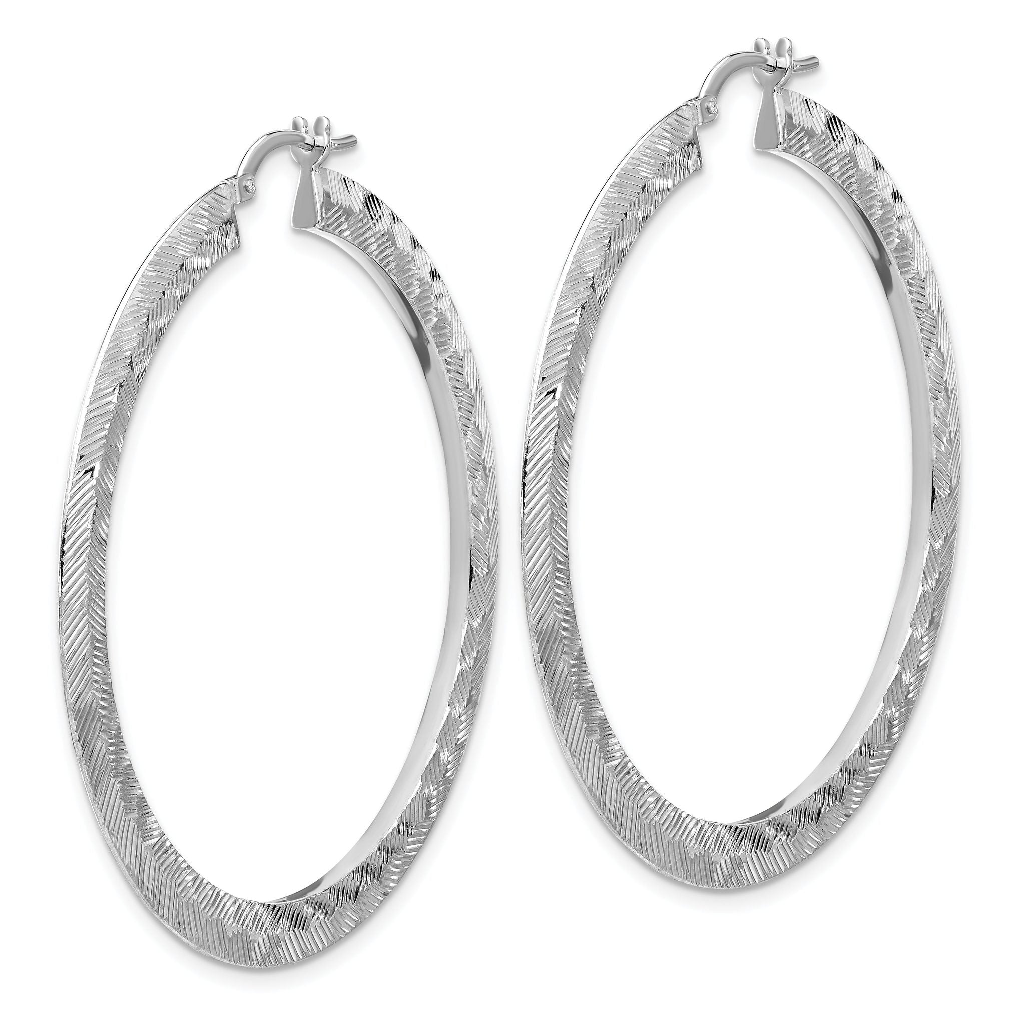 Sterling Silver Rhodium-plated D/C Knife Edge Round Hoop Earrings Secondary image