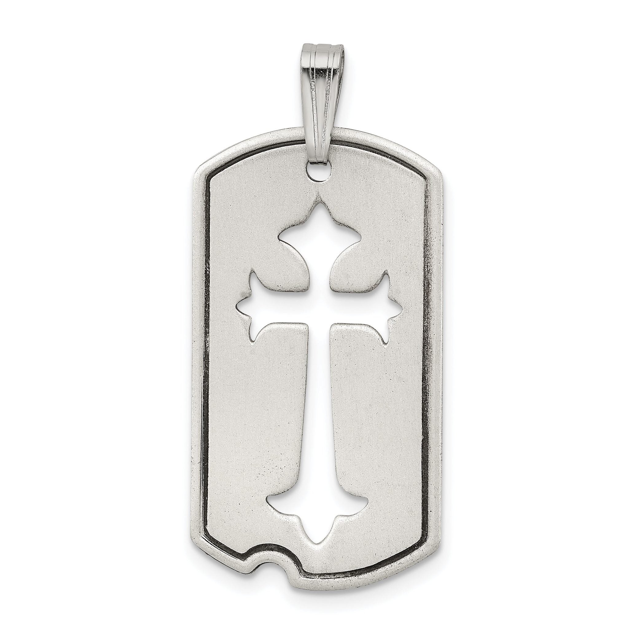 Sterling Silver 925 Cross Dog Tag Pendant Polished Unisex Design