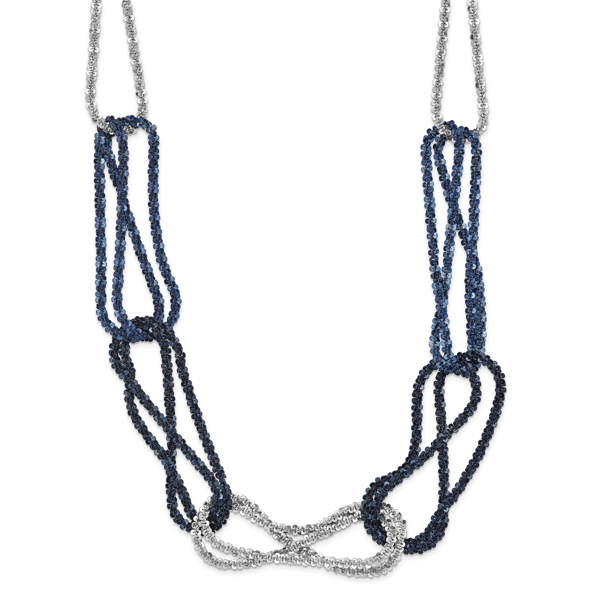 Sterling Silver 925 Necklace with Blue-Plated Rhodium Chain Elegant Design Main image