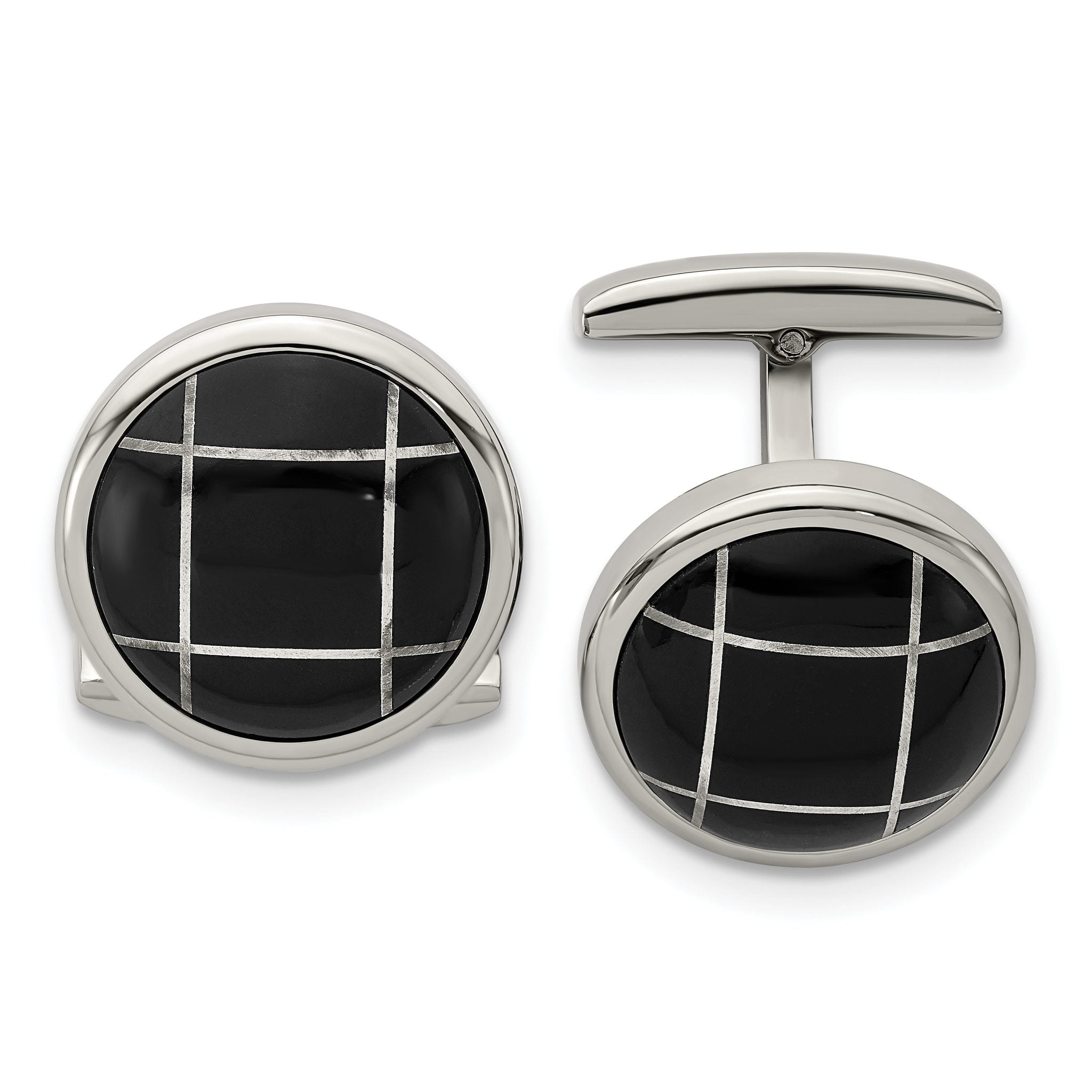 Polished Black Circle Cufflinks in Stainless Steel