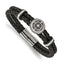 Stainless Steel Antiqued and Polished Compass Braided Black Leather Bracelet for Men