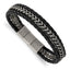 Stainless Steel Antiqued and Brushed Multi Strand Chain and Black Leather Bracelet with . Extension for Men