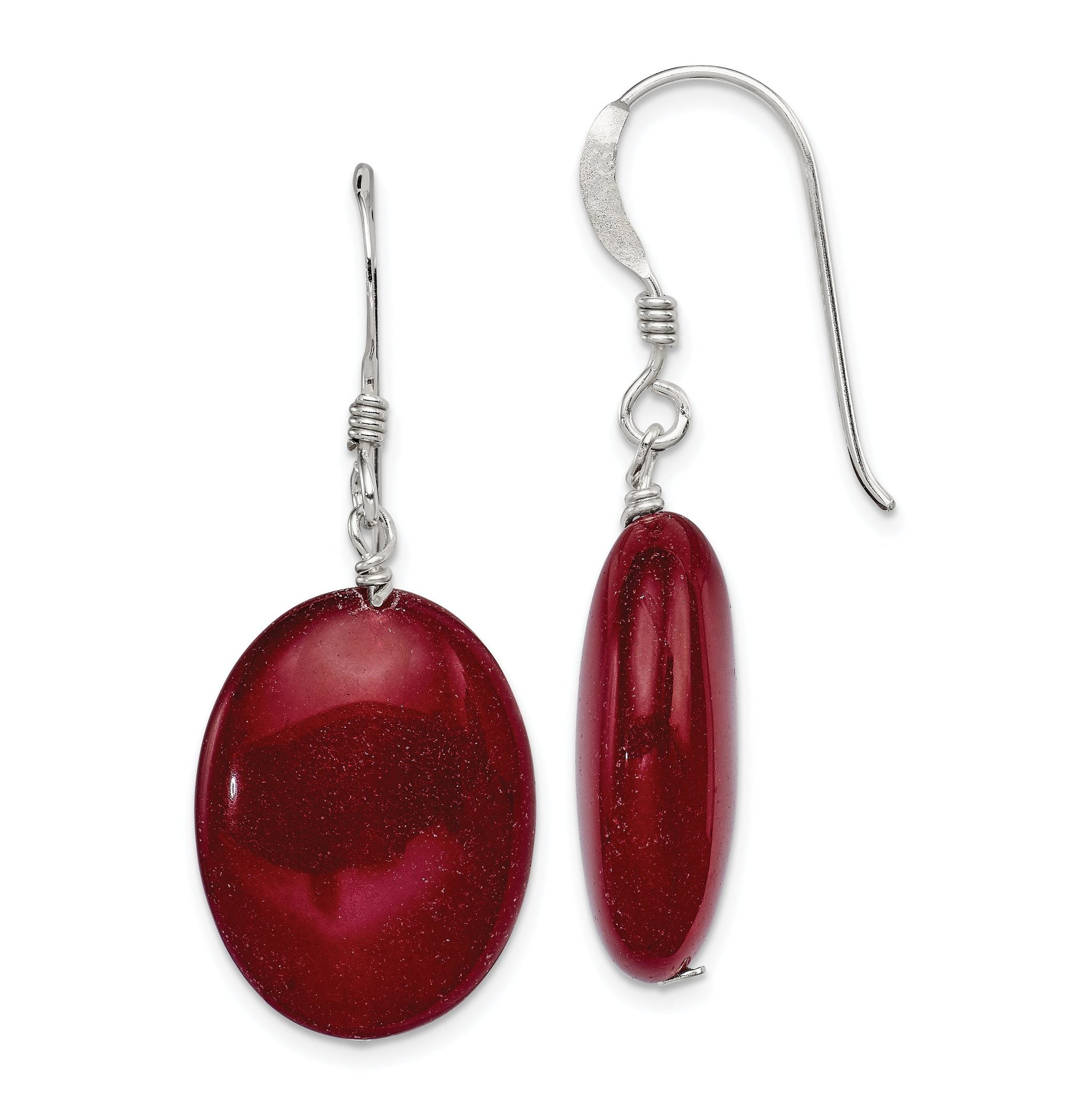 Sterling Silver Polished Red Jade Oval Dangle Earrings Main image