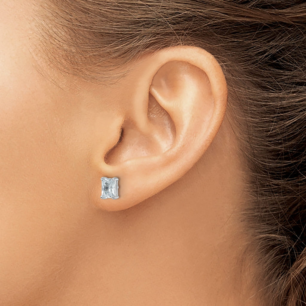 14K White Gold 2 ct Lab-Created Diamond VS+ F+, Octagon / Radiant-Cut 4-Prong Stud Earrings
