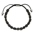 Stainless Steel Polished with Black Agate Black Macrame Adjustable Bracelet