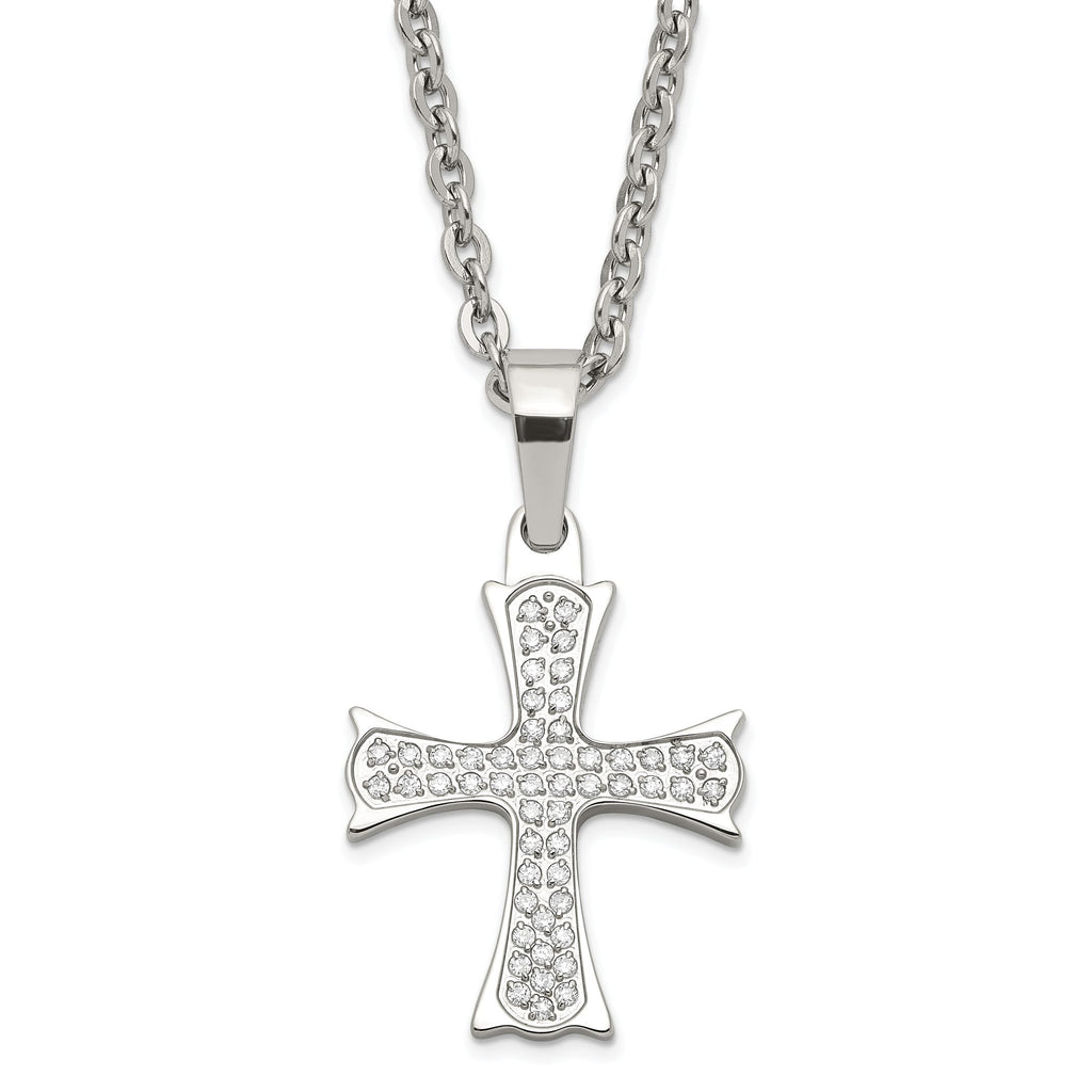 CZ Cross Necklace in Stainless Steel