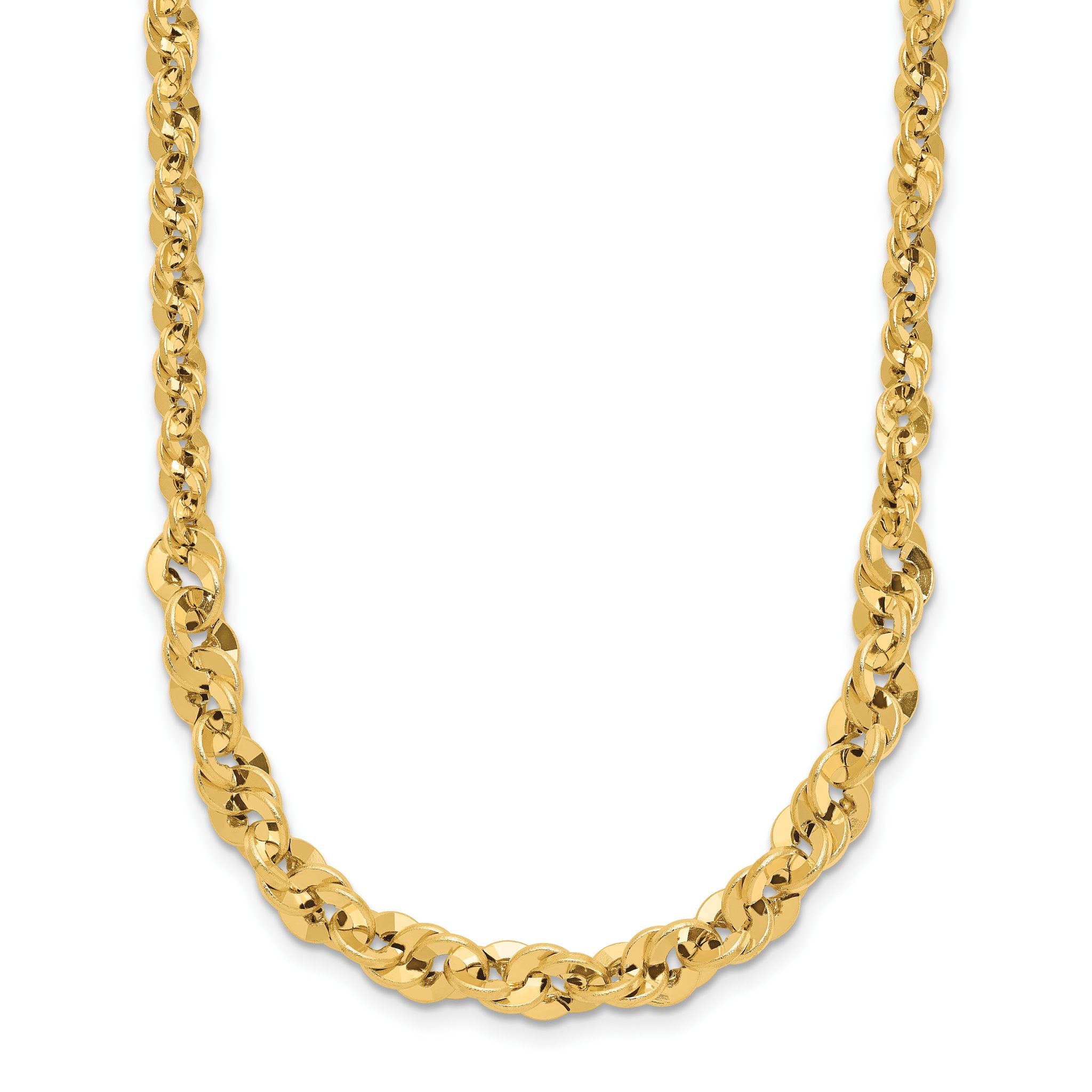 14k Polished and Diamond Cut Fancy Link Graduated 18in Necklace Main image