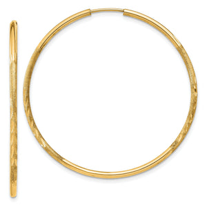 Endless Hoop Earrings in 14K Yellow Gold, 1.5x40mm Satin & Diamond-Cut - Sophia Jewelers
