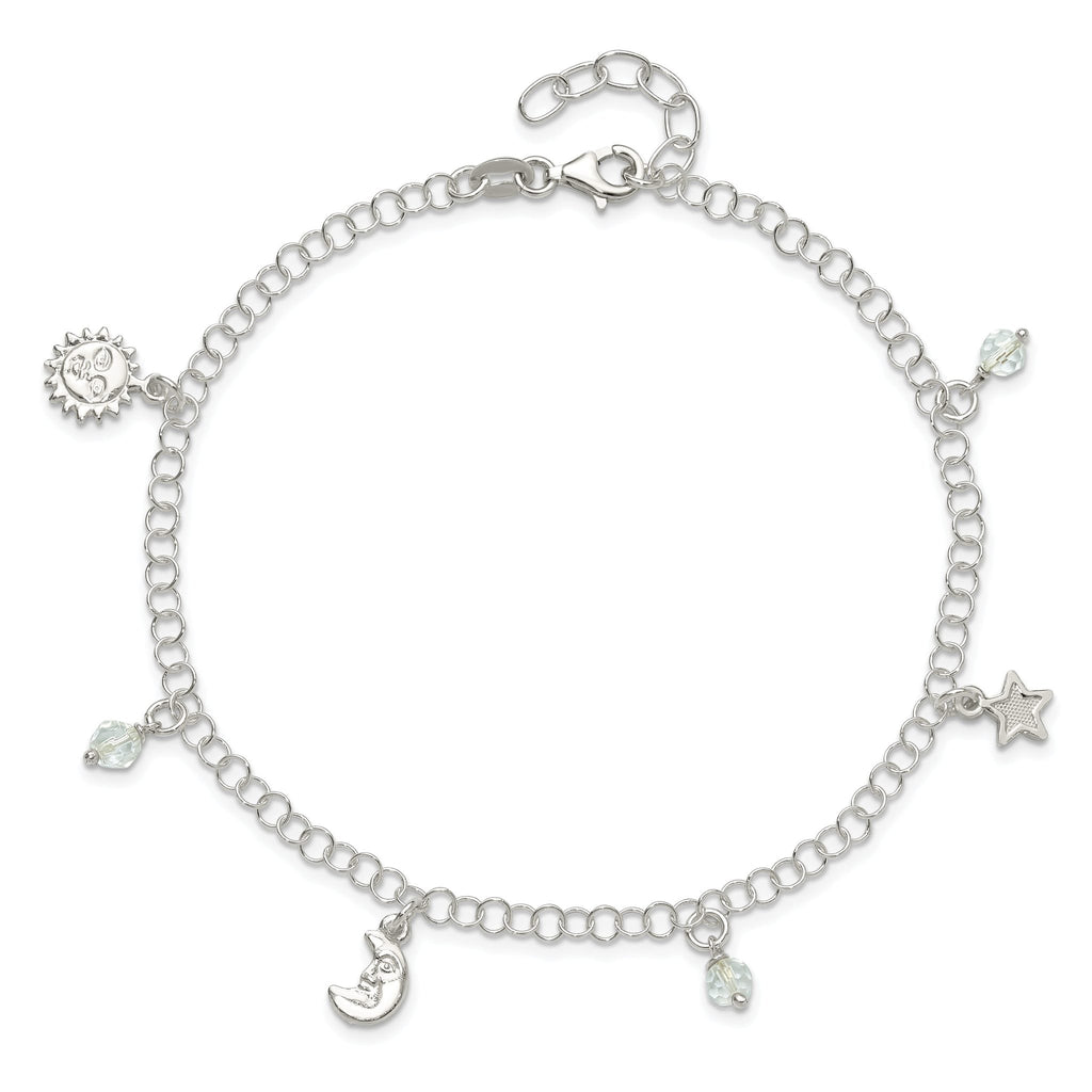 Sun, Moon & Star Anklet in Sterling Silver