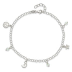 Sun, Moon & Star Anklet in Sterling Silver