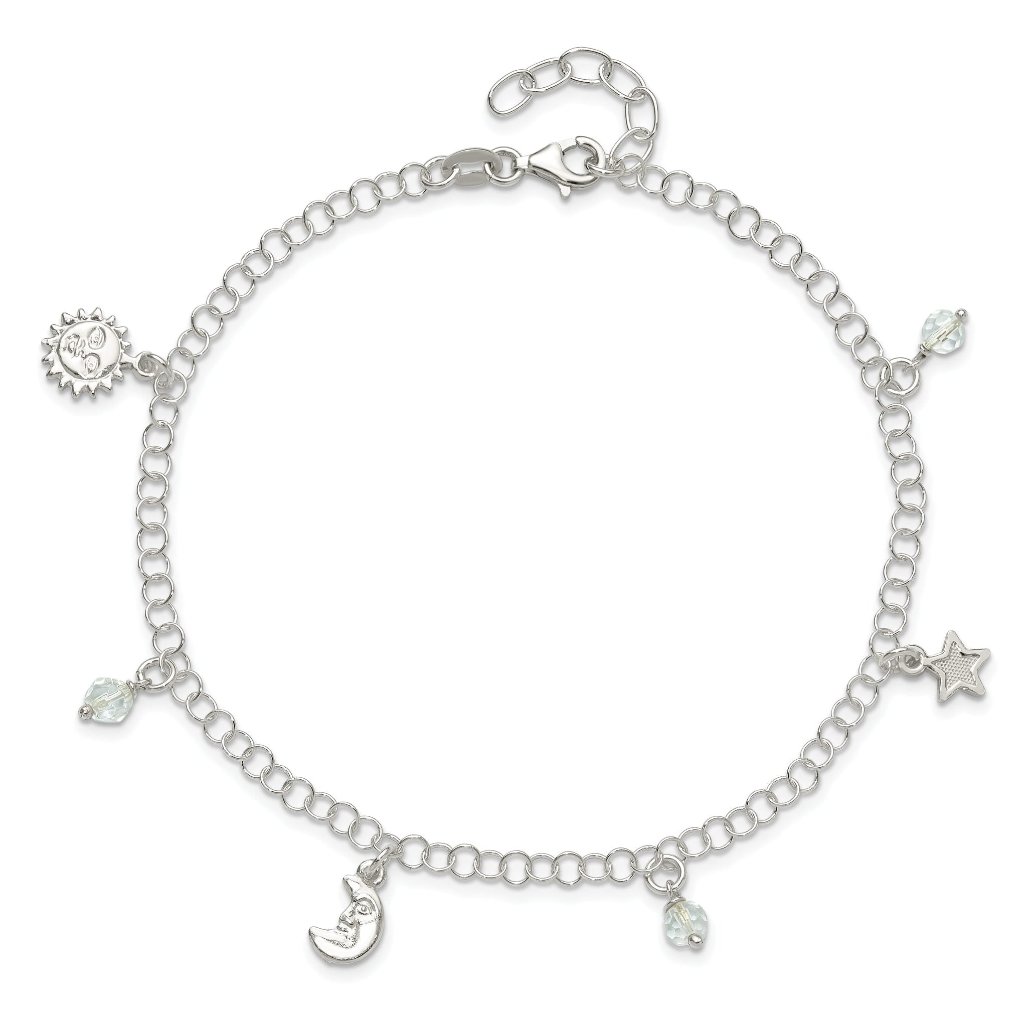 Sun, Moon & Star Anklet in Sterling Silver