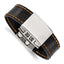 Stainless Steel Polished Black Leather/Orange Stitch ID Bracelet for Men