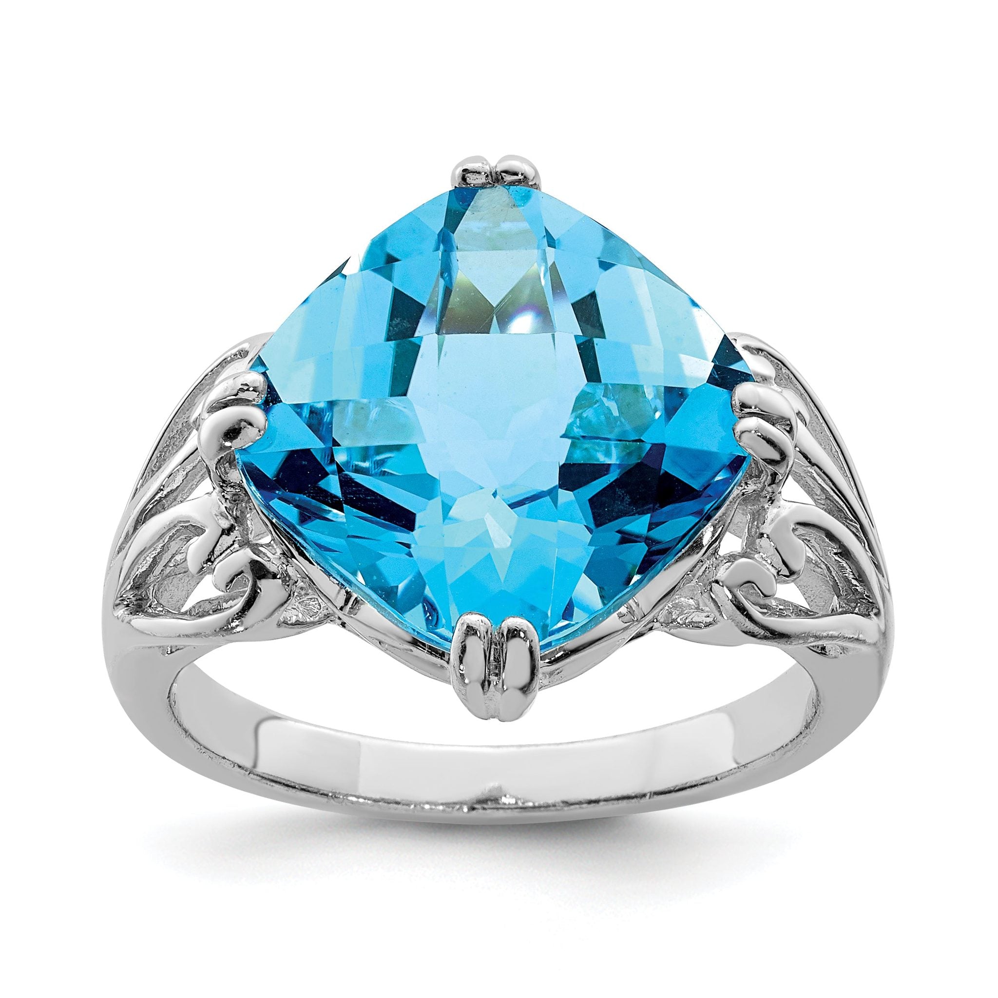 Sterling Silver Rhodium Checker-Cut Blue Topaz Ring Main image