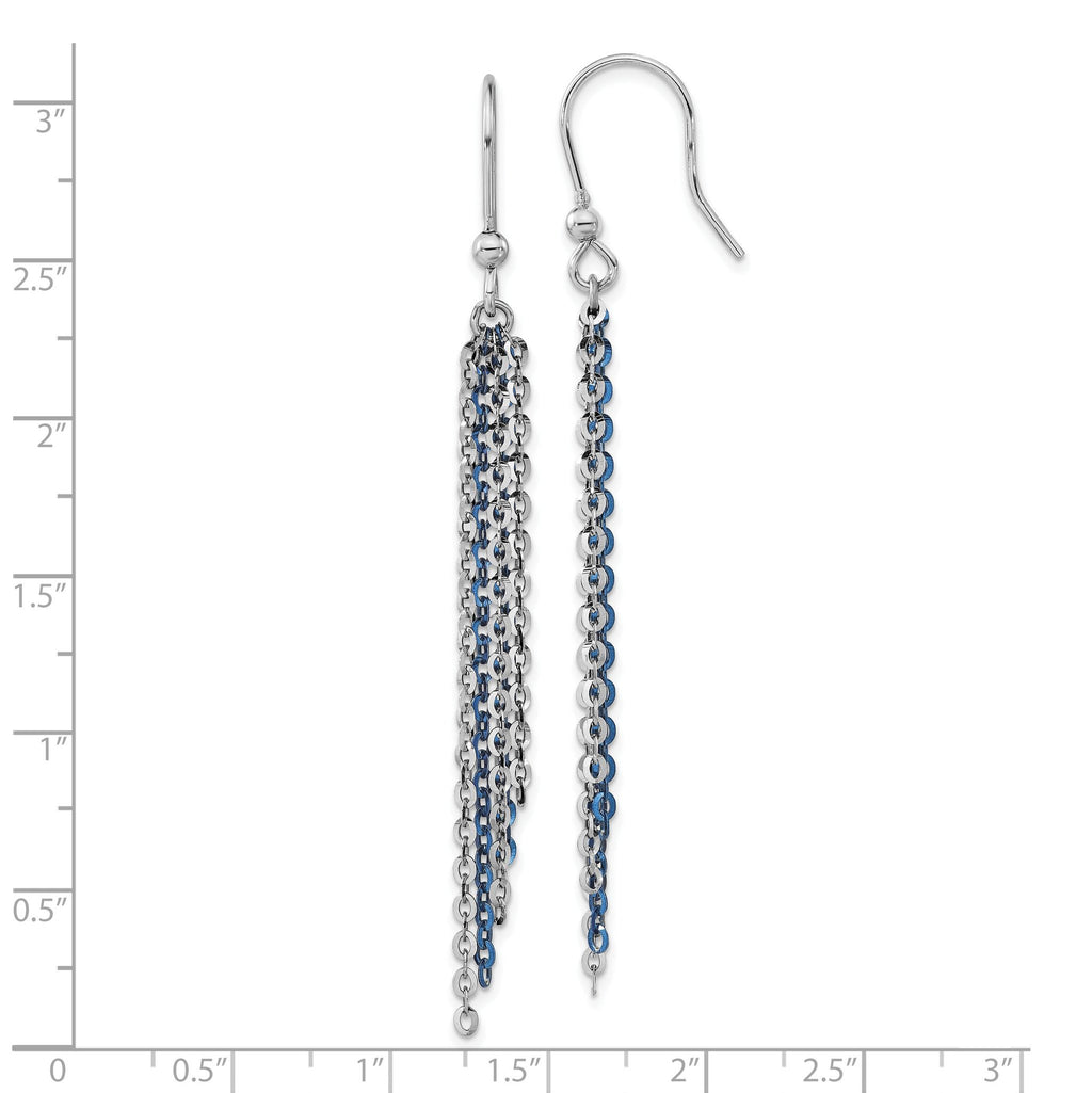 Sterling Silver Rhodium-Plated Dangle Earrings with Blue Flash Accent