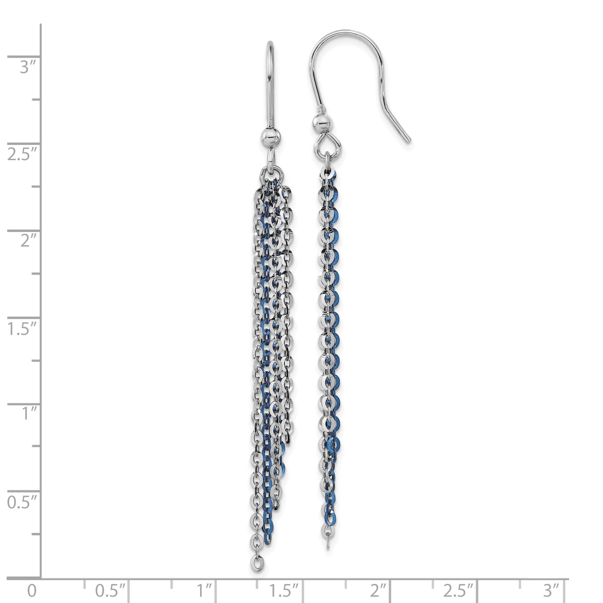 Sterling Silver Rhodium-Plated Dangle Earrings with Blue Flash Accent