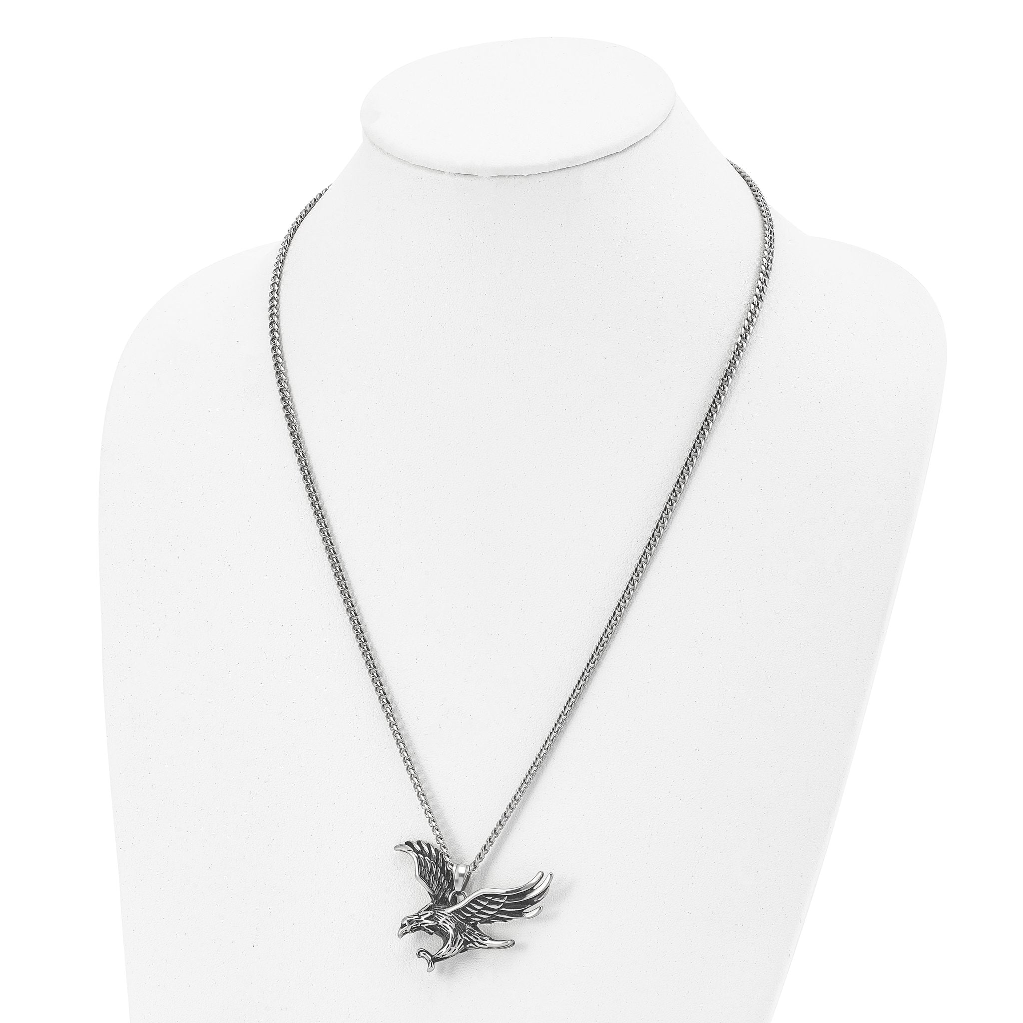 Chisel Stainless Steel Antiqued and Polished Eagle Pendant on a 24 inch Curb Chain Necklace Secondary image