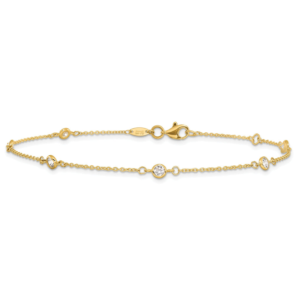 14K Bezel-set CZ 6-Station 9 inch Plus 1 inch Extender - Total 10 inch Anklet