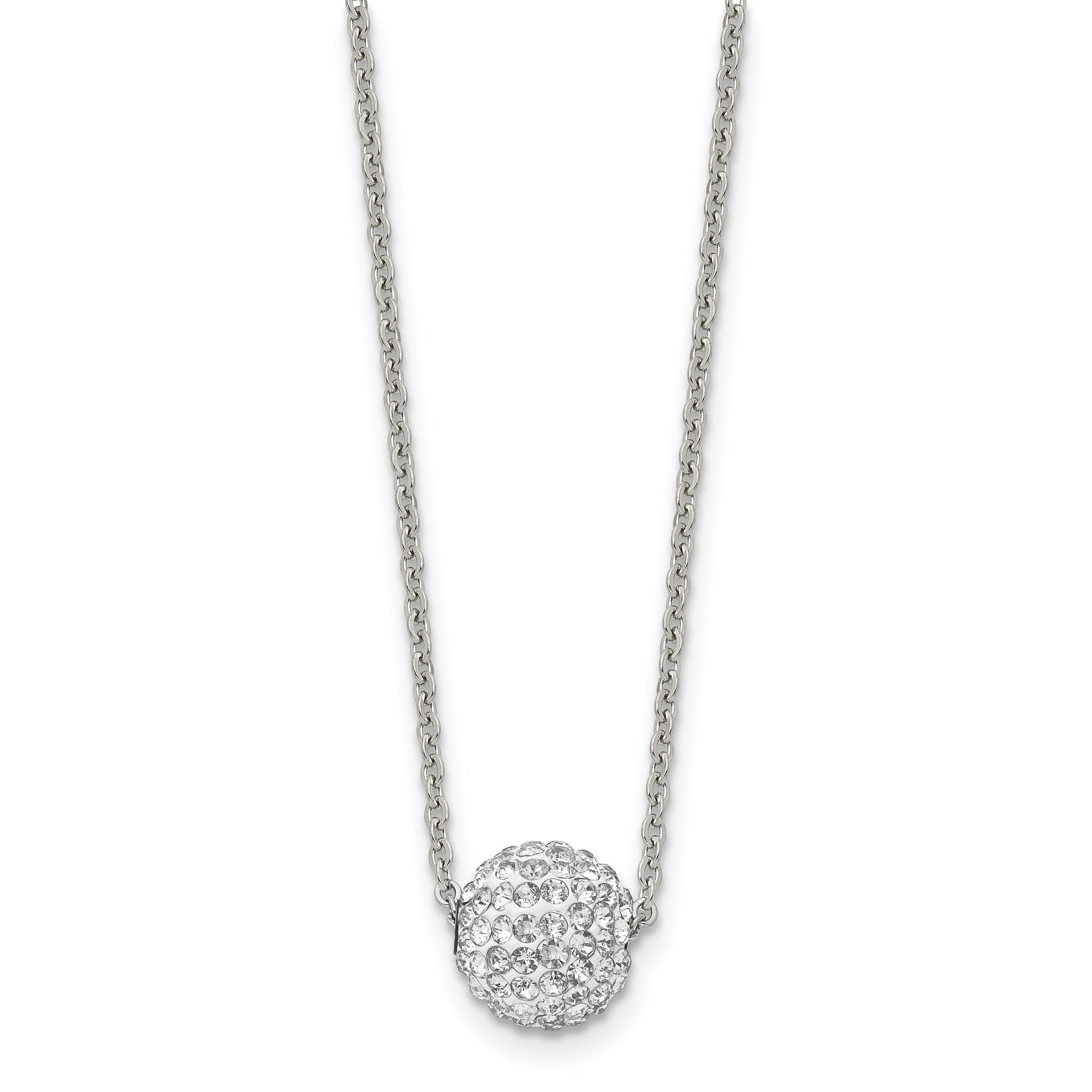 Stainless Steel Polished White Enamel w/Crystals 16in w/2in ext Necklace Main image
