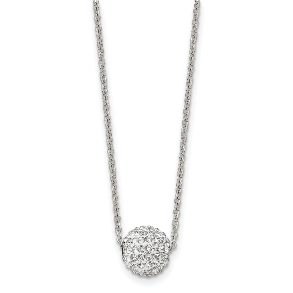 Stainless Steel Polished White Enamel w/Crystals 16in w/2in ext Necklace