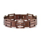 Stainless Steel Brushed and Textured Brown IP-plated with Black Cubic Zirconia Link Bracelet for Men