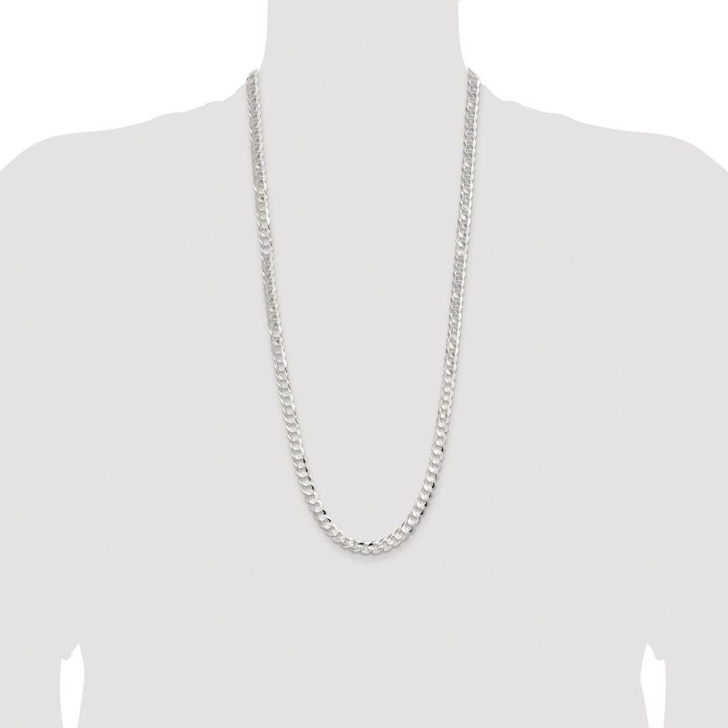 Sterling Silver Rhodium-plated 7.8mm Concave Beveled Curb Chain