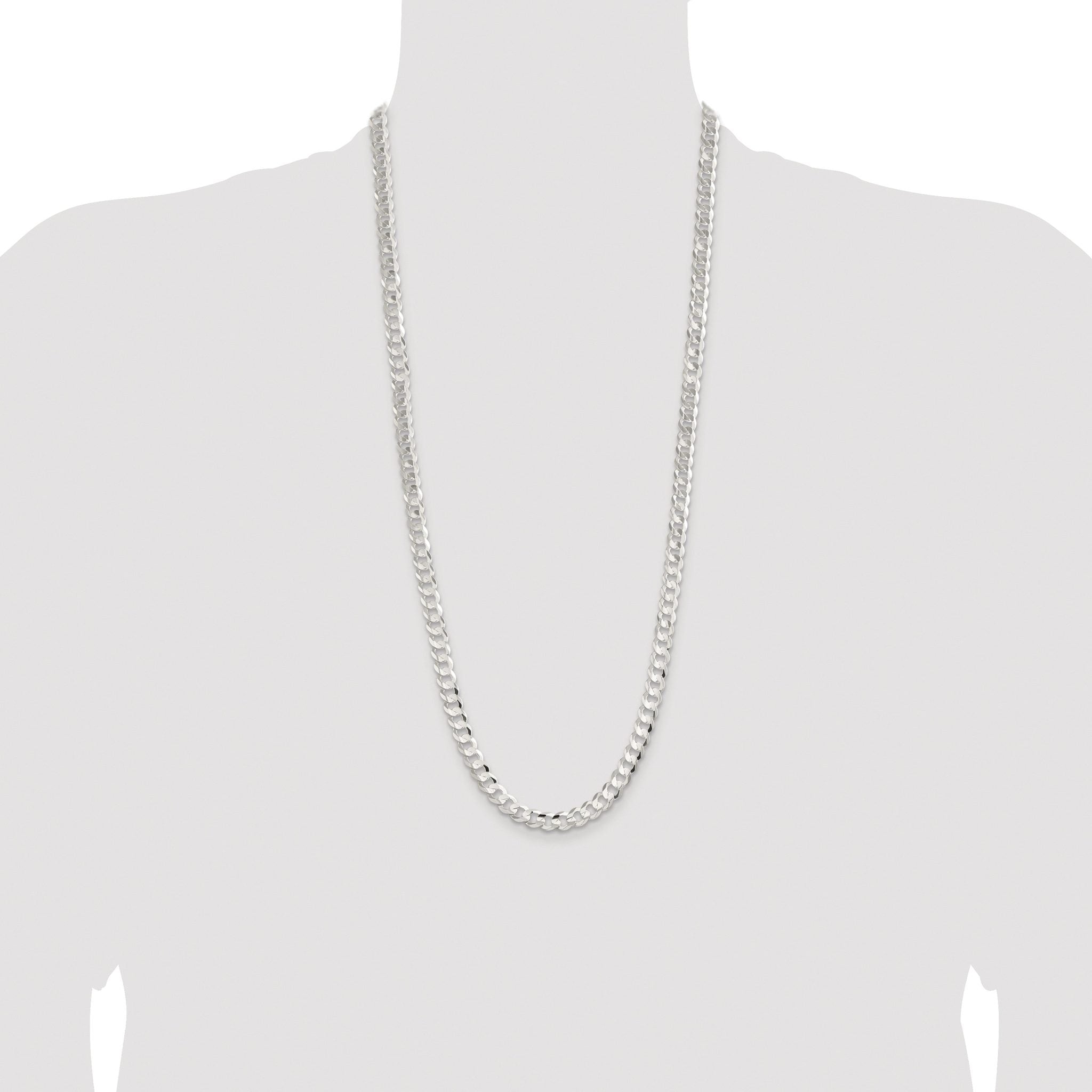 Sterling Silver Rhodium-plated 7.8mm Concave Beveled Curb Chain