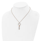 Chisel Stainless Steel Polished Rose IP-plated CZ and Mother of Pearl Key Pendant on a 16 inch Cable Chain with a 2 inch Extension Necklace