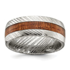 Sapele Wood Inlay Wedding Band in Damascus Steel, 8mm
