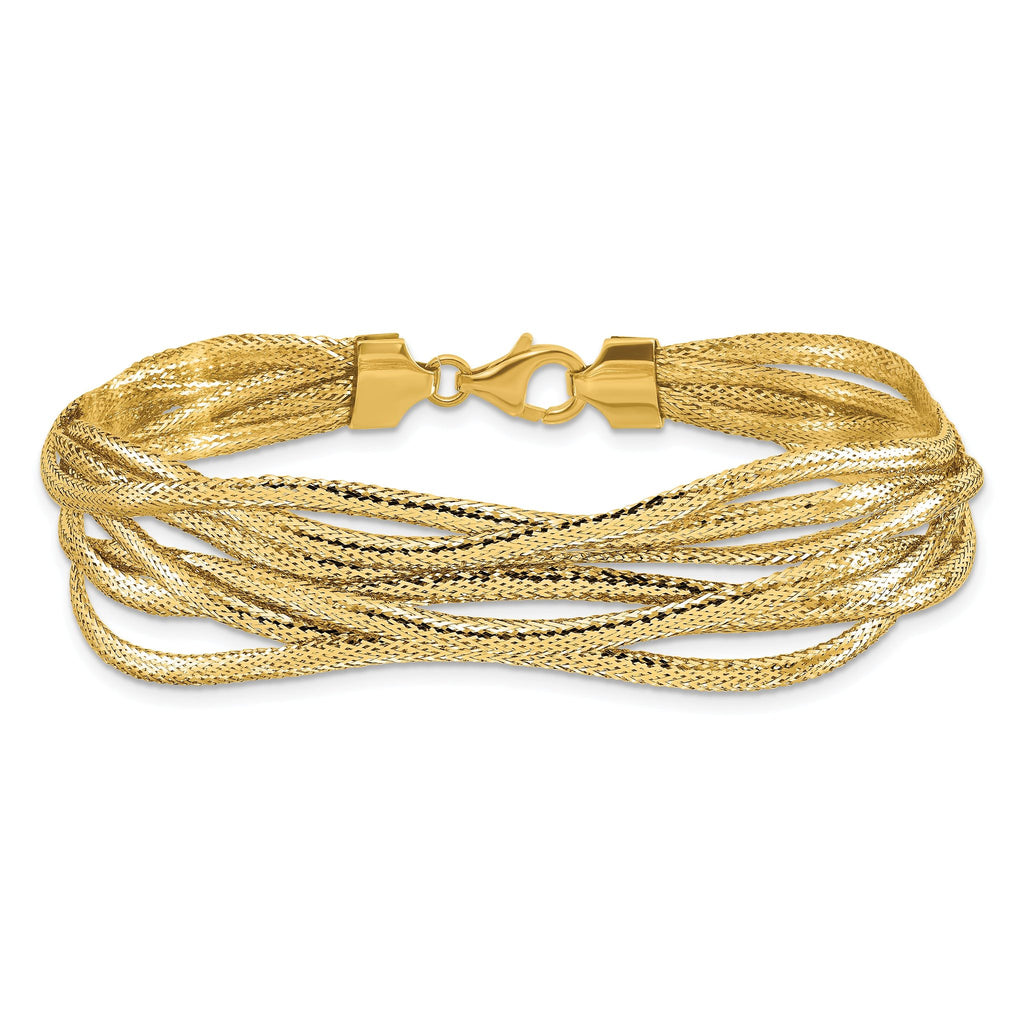 14K Polished Mesh Diamond-cut 4-strand Wave Bracelet