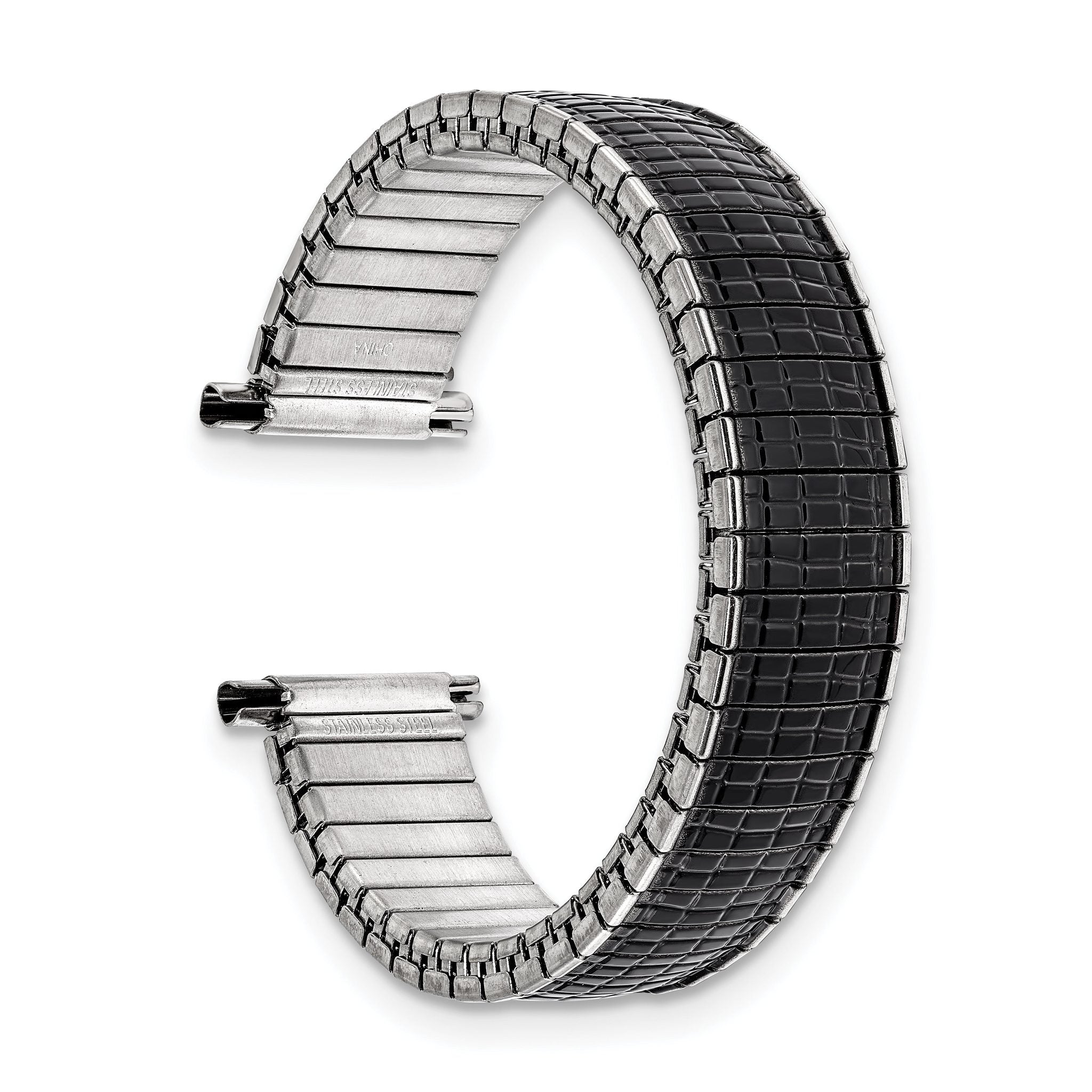 Romunda Mens 16-20mm Black and Silver-tone Stainless Steel 6.5 inch Expansion Watch Band