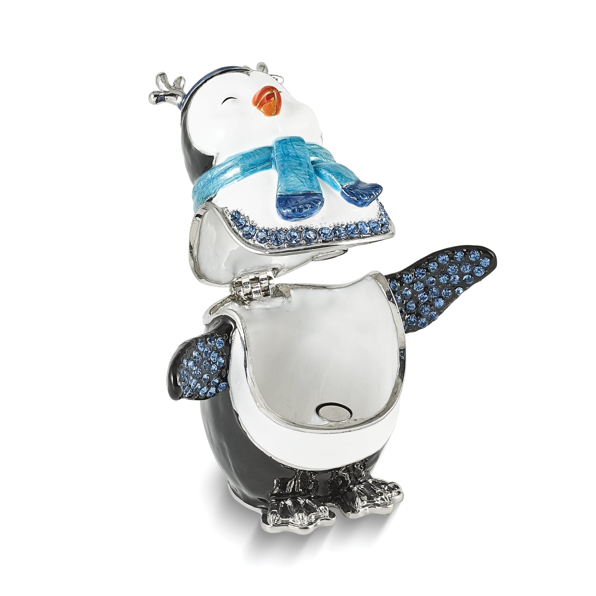 Luxury Giftware by Jere Bejeweled Crystals Silver-tone Enameled PERCY Penguin with Scarf Trinket Box with Matching 18 Inch Necklace Secondary image