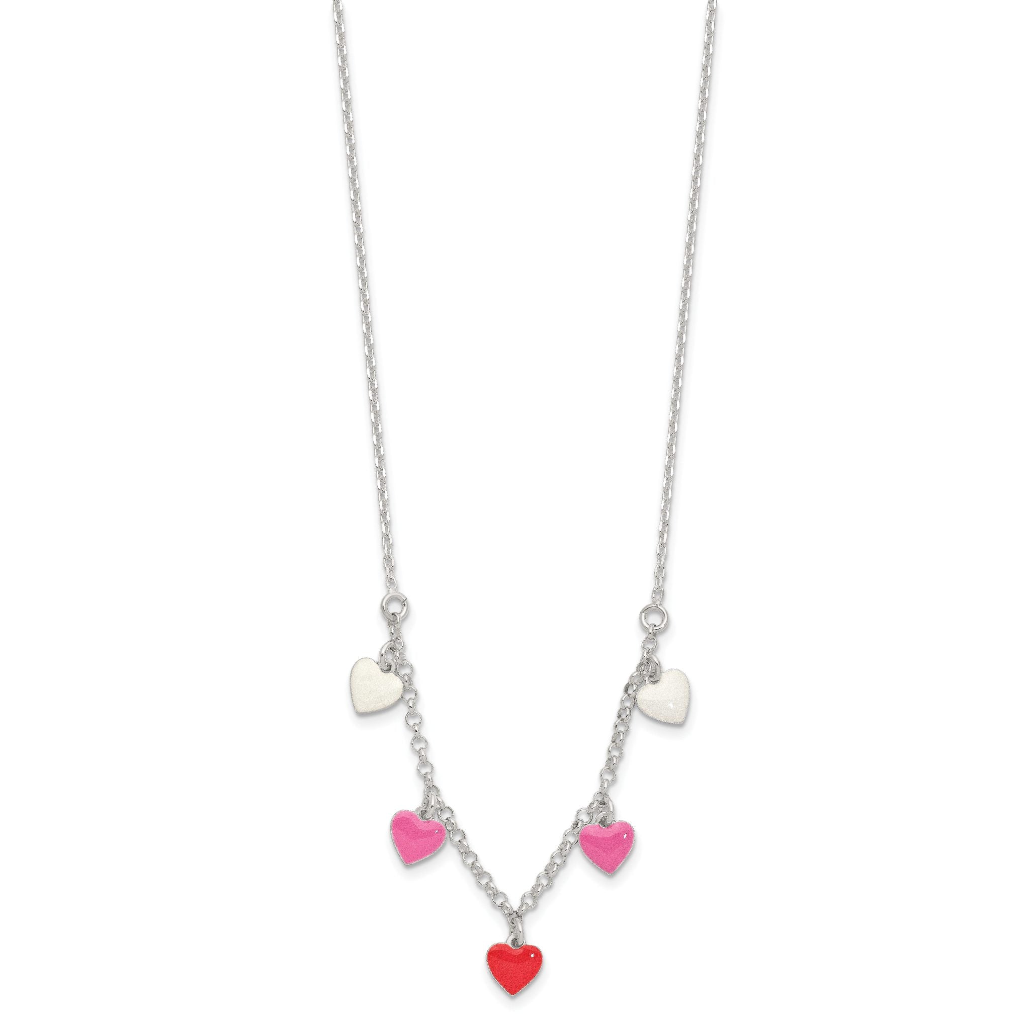 Sterling Silver Polished Pink/Red/White Enamel Heart Children's Necklace Secondary image